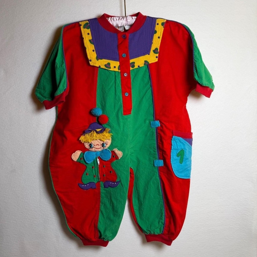 Vintage Jo Joe 2T Children's Clown Romper One Piece Colorblock 90s Kids Toddler